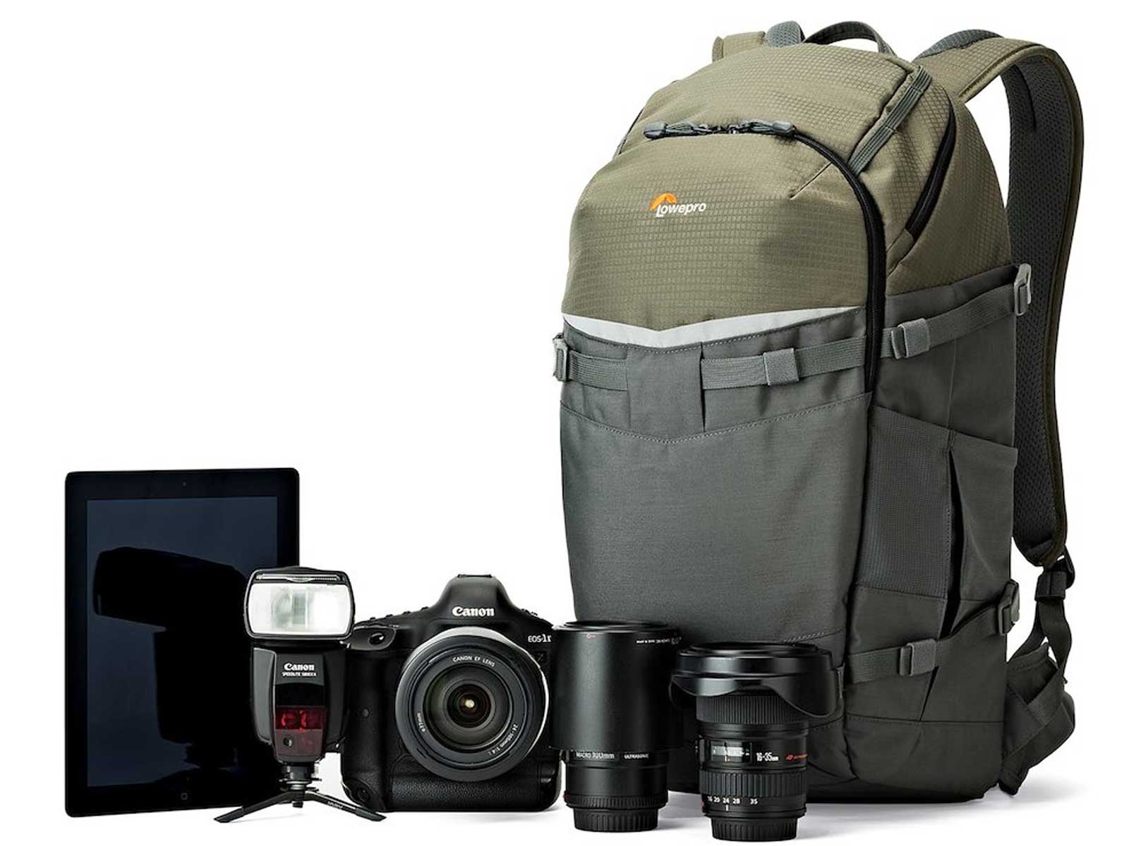 Lowepro flipside trek bp 350 aw backpack for DSLR camera body & 2-3  lenses. also fits dji mavic drone and transmitter with gopro, gray/dark  green 